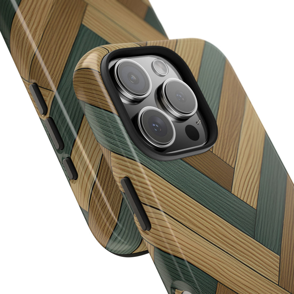 Wood Herringbone Tough Phone Case — Protective Matte Phone Cover with Natural Wood Pattern