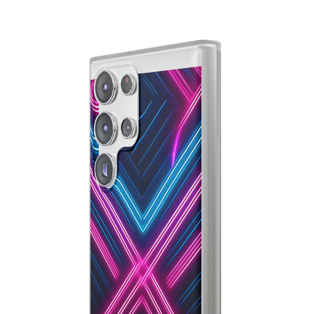Neon Geometric Phone Case – Retro Vibes Blue & Pink Flexi Case