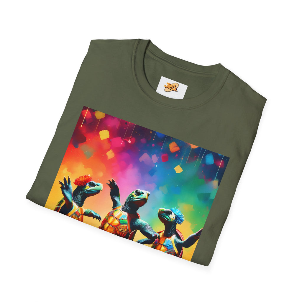 Dancing Turtles Graphic T-Shirt — Colorful Party Sea Turtle Tee
