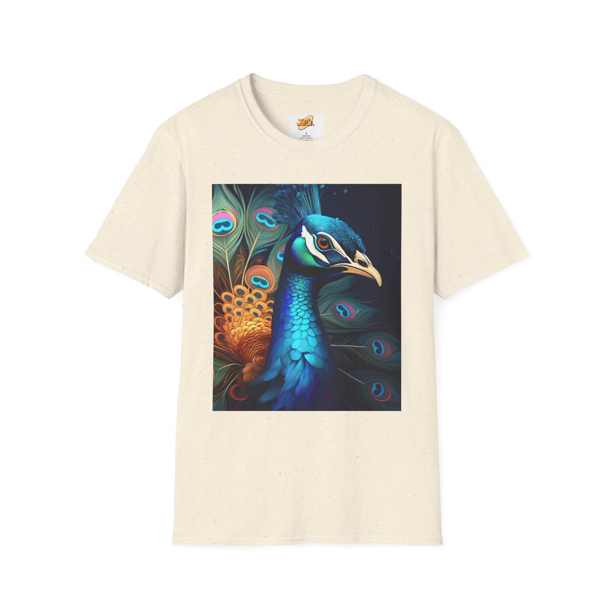 Peacock Art T-Shirt — Vibrant Blue & Teal Peacock Illustration Tee