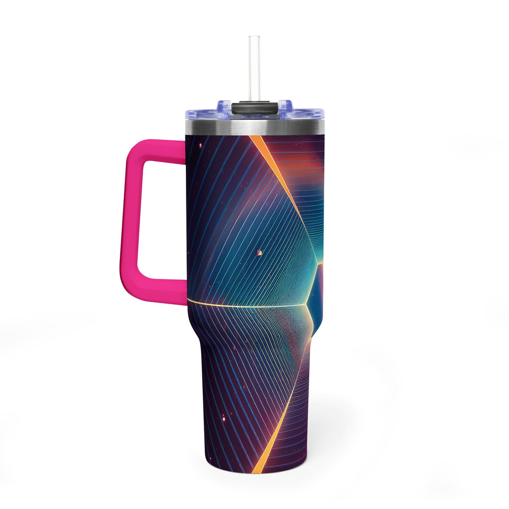 40oz Vacuum Tumbler — Neon Geometric Cosmic Design