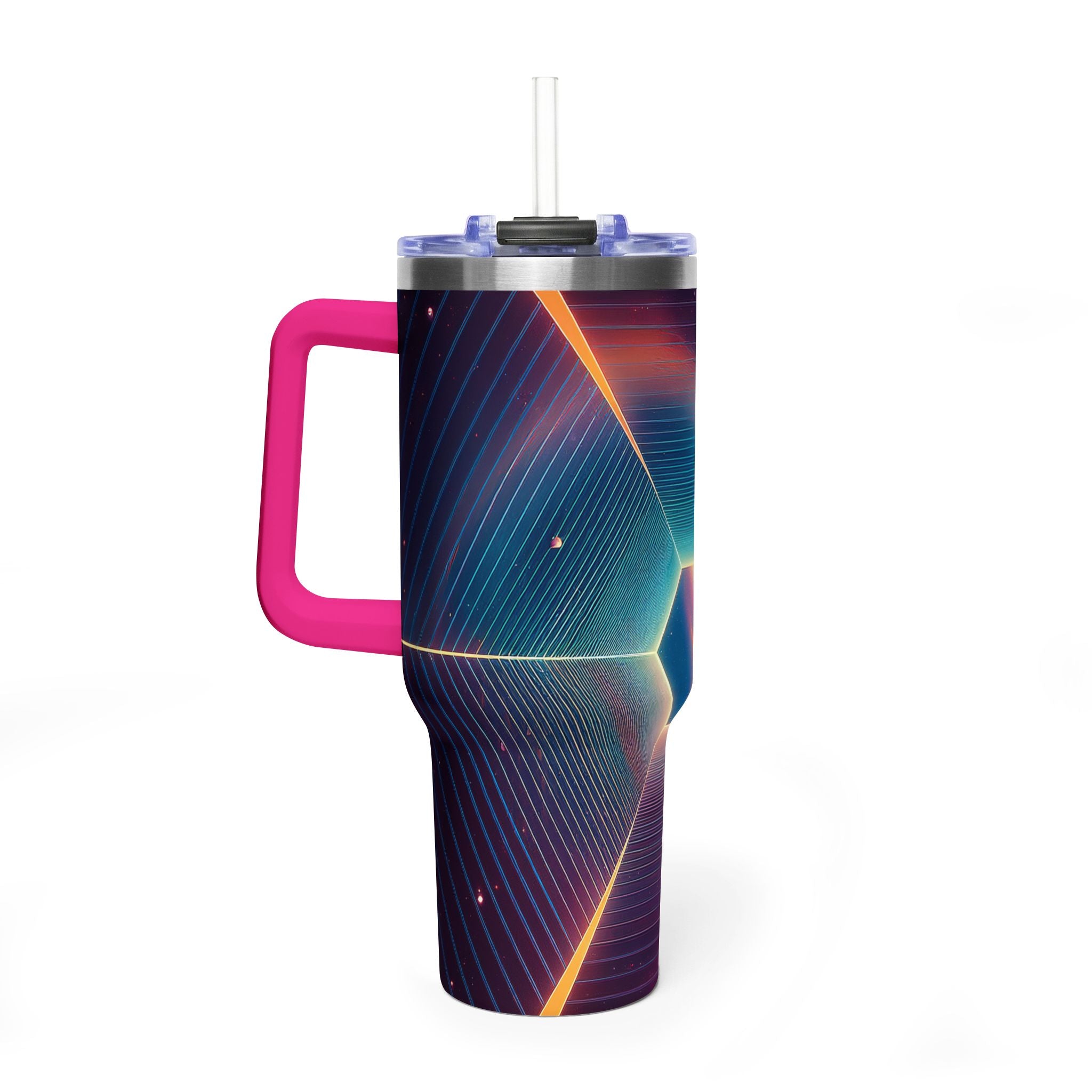 40oz Vacuum Tumbler — Neon Geometric Cosmic Design