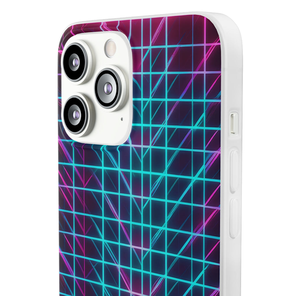 Retro Neon Grid Phone Case – 80s Vaporwave Geometric iPhone Cover