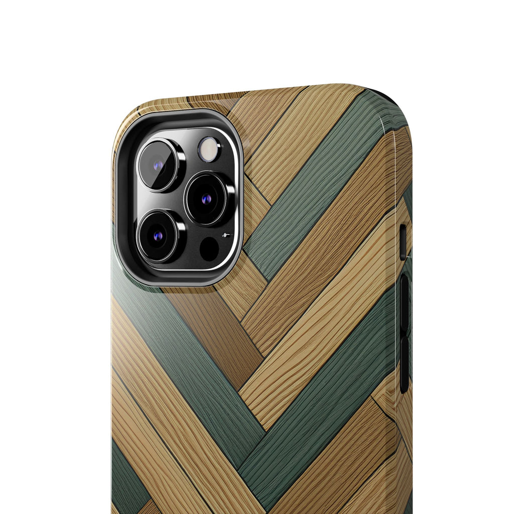 Wood Herringbone Tough Phone Case — Protective Matte Phone Cover with Natural Wood Pattern