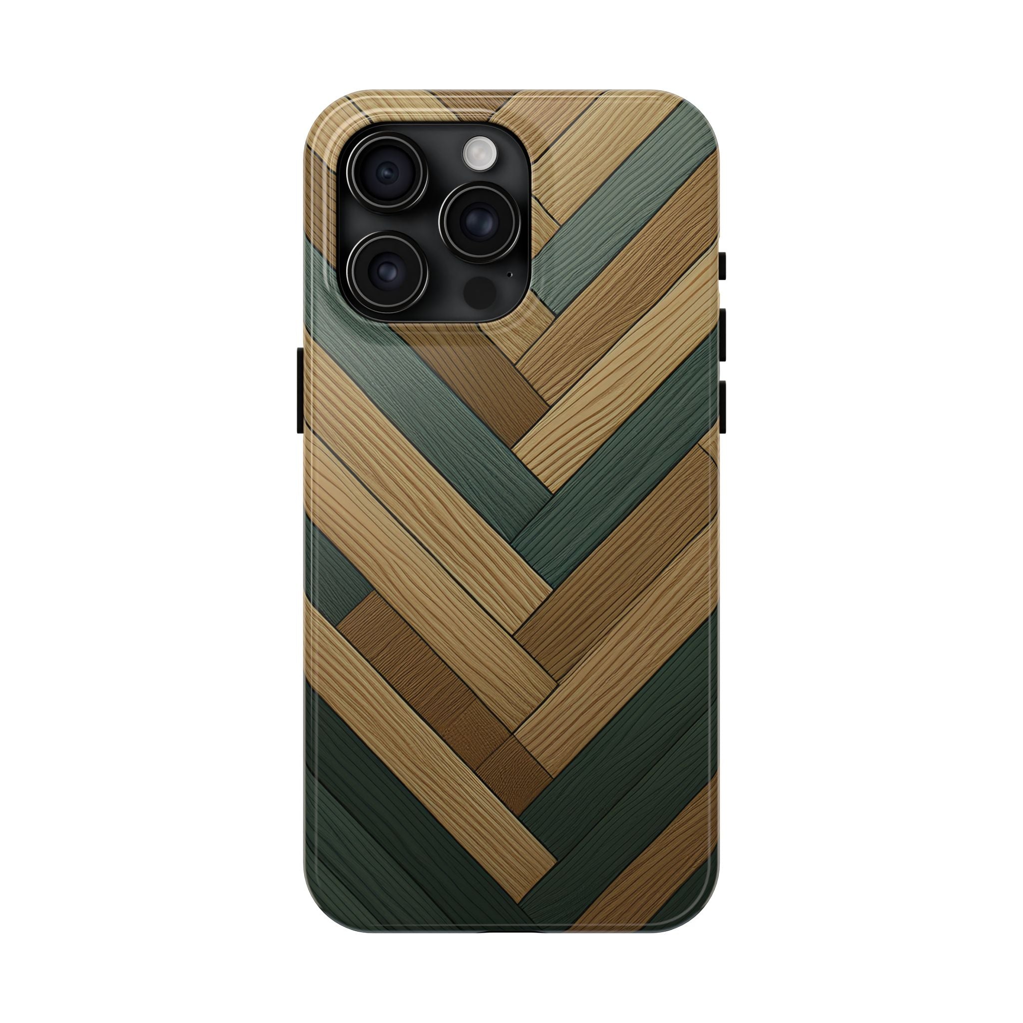 Wood Herringbone Tough Phone Case — Protective Matte Phone Cover with Natural Wood Pattern