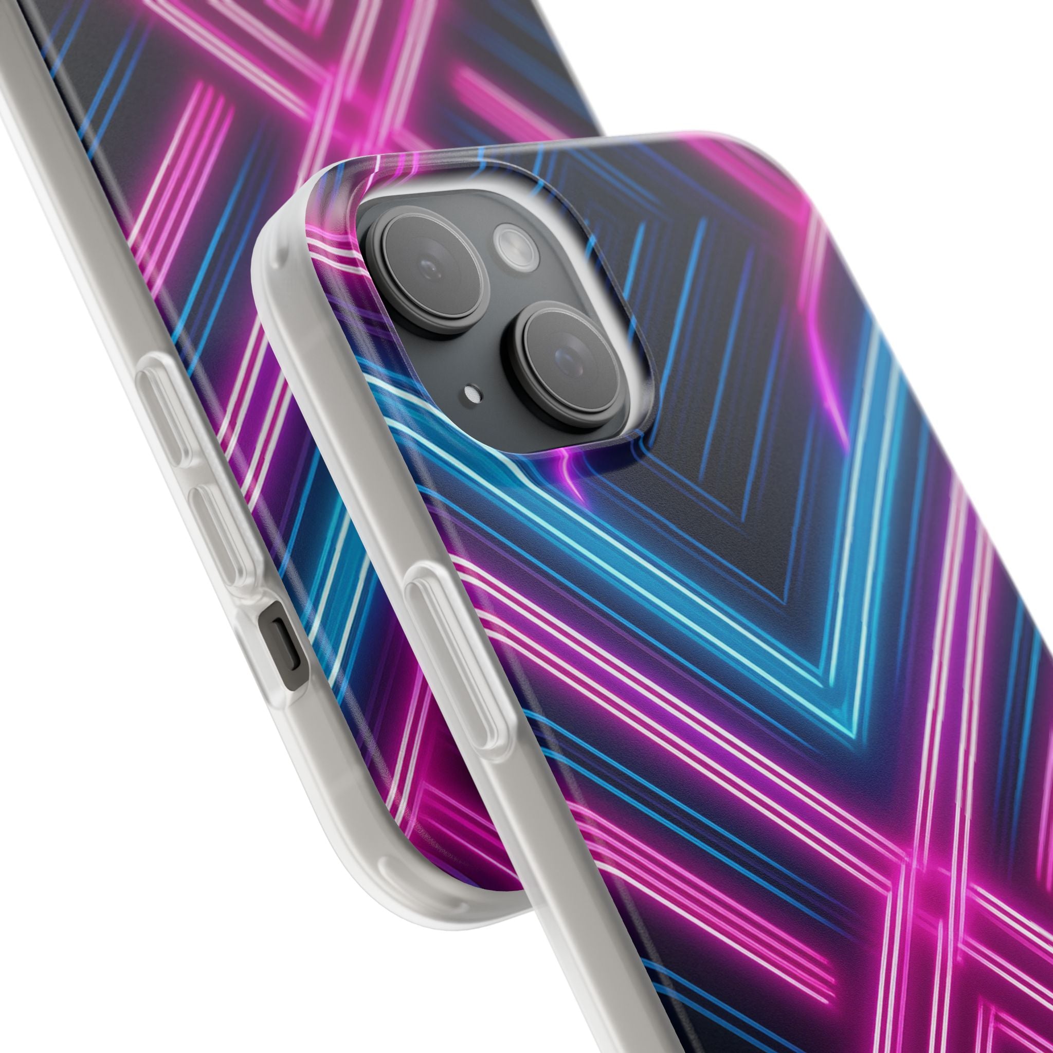 Neon Geometric Phone Case – Retro Vibes Blue & Pink Flexi Case