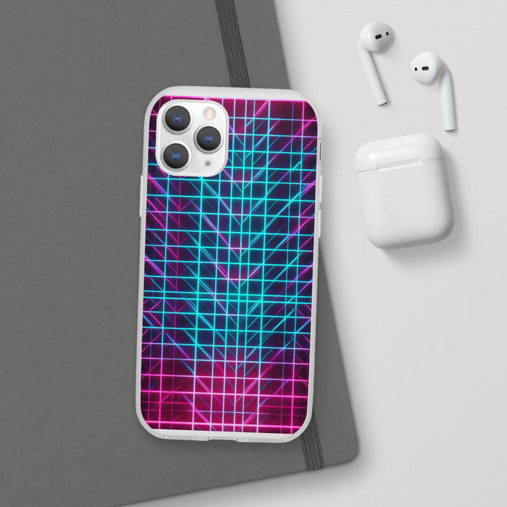 Retro Neon Grid Phone Case – 80s Vaporwave Geometric iPhone Cover