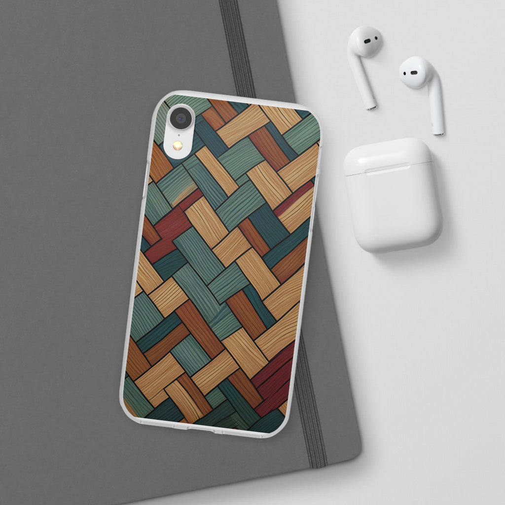 Woven Wood Pattern Phone Case — Rustic Geometric iPhone Flexi Case