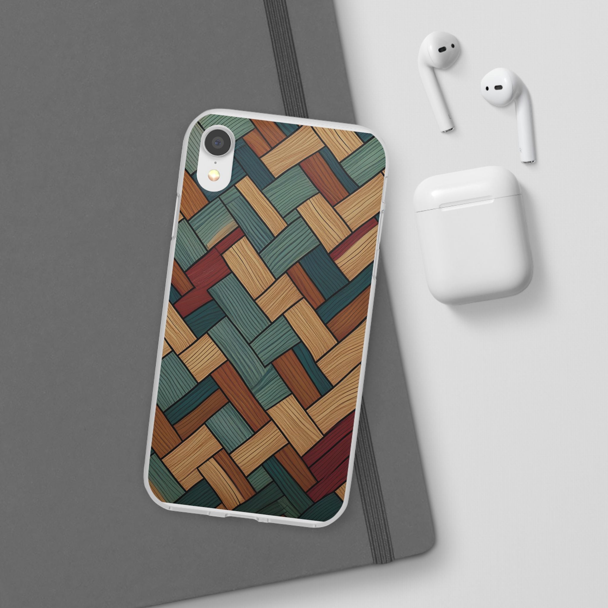 Woven Wood Pattern Phone Case — Rustic Geometric iPhone Flexi Case