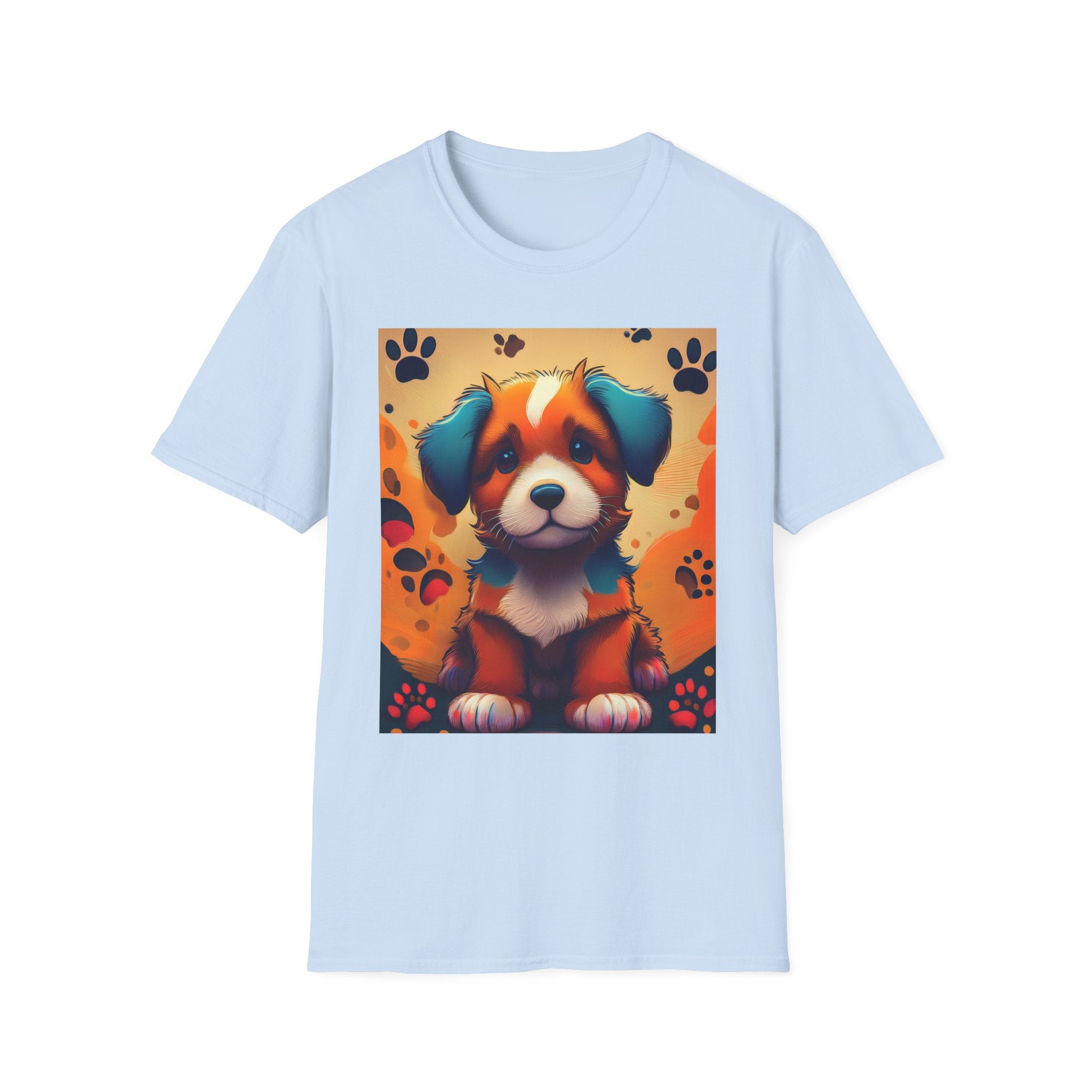 Cute Puppy Portrait T-Shirt — Colorful Paw Print Dog Graphic Tee