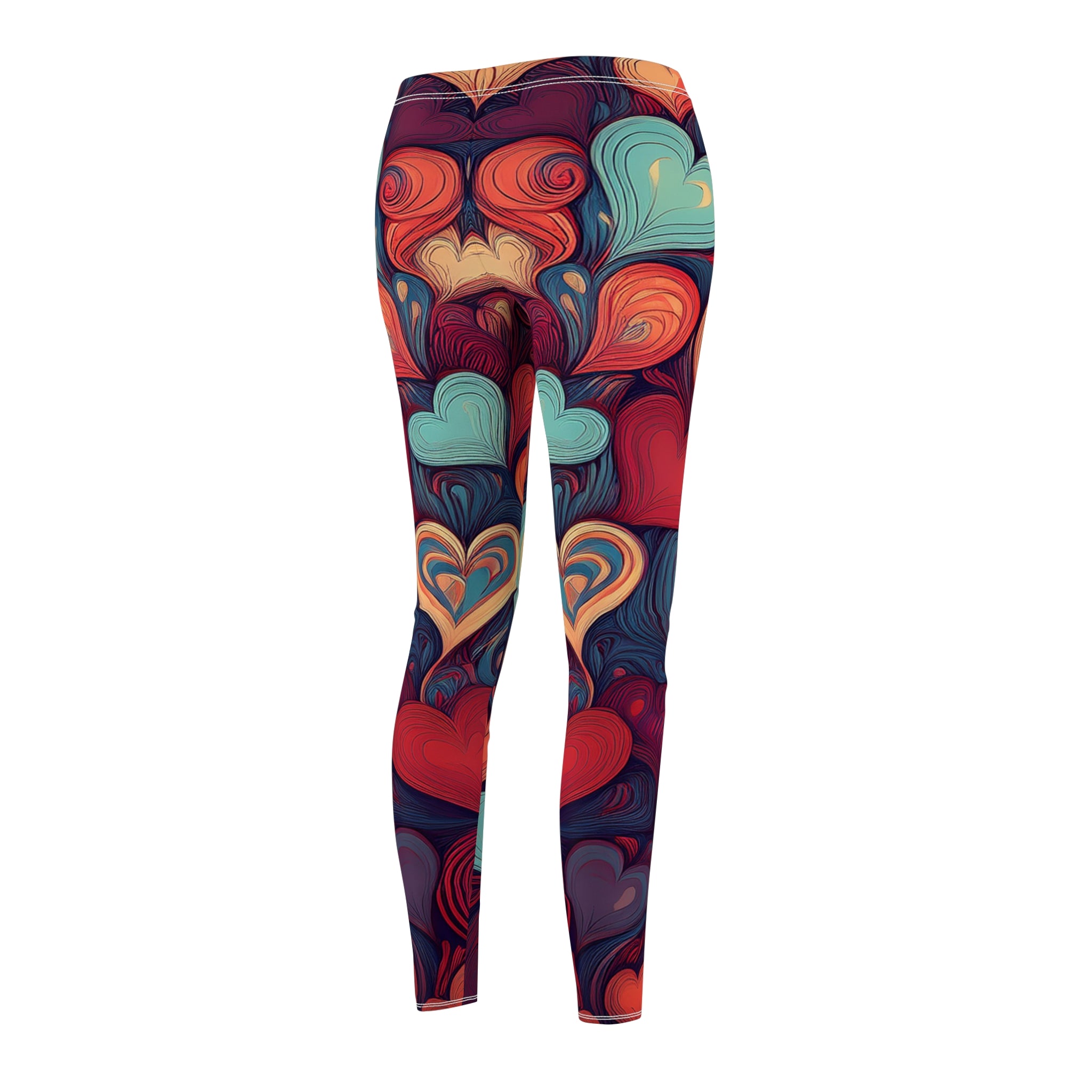 Heart Pattern Leggings — Colorful Retro Heart All-Over Print Leggings