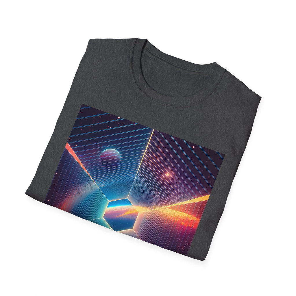 Retro Futuristic Space Tee — Neon Geometric Galaxy T-Shirt