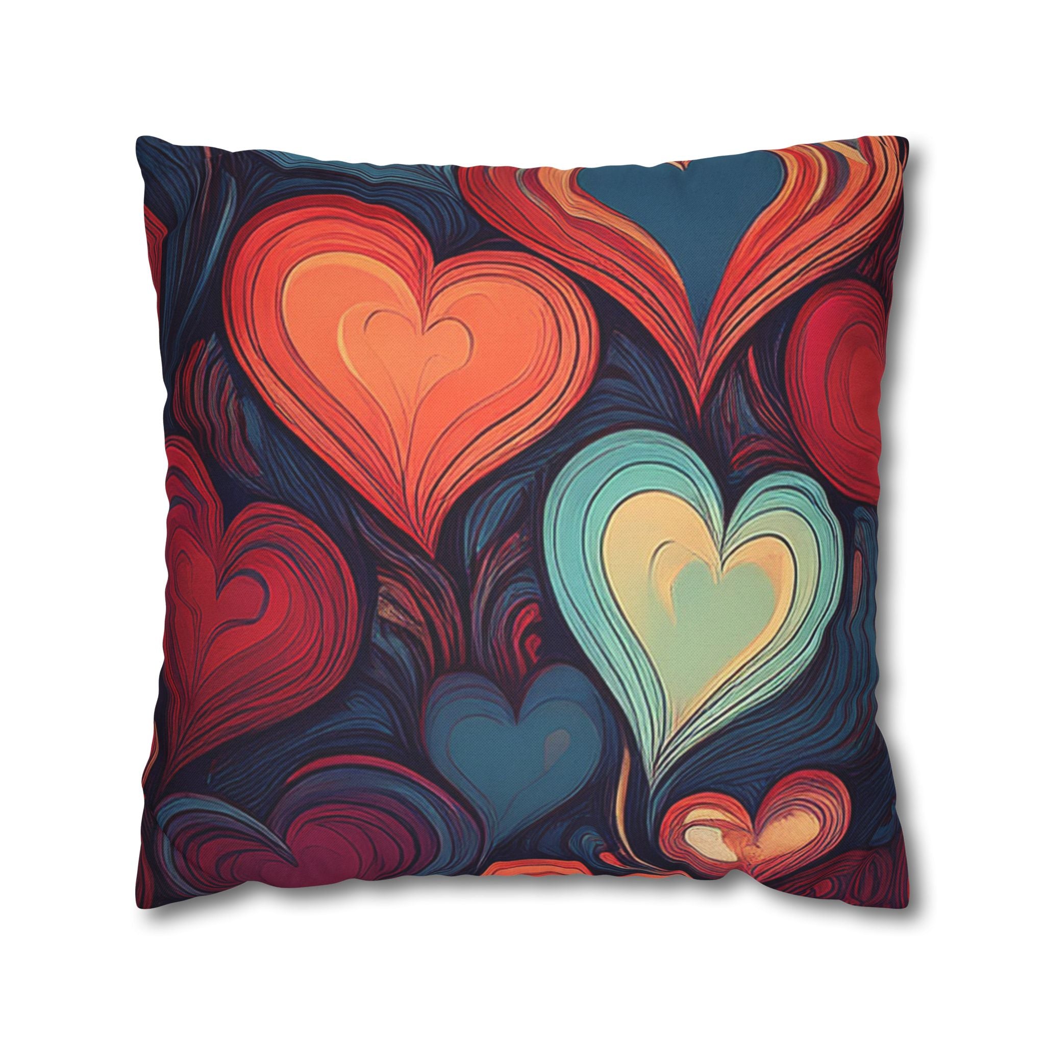 Vintage Swirl Heart Pillowcase — Colorful Abstract Heart Throw Pillow Cover