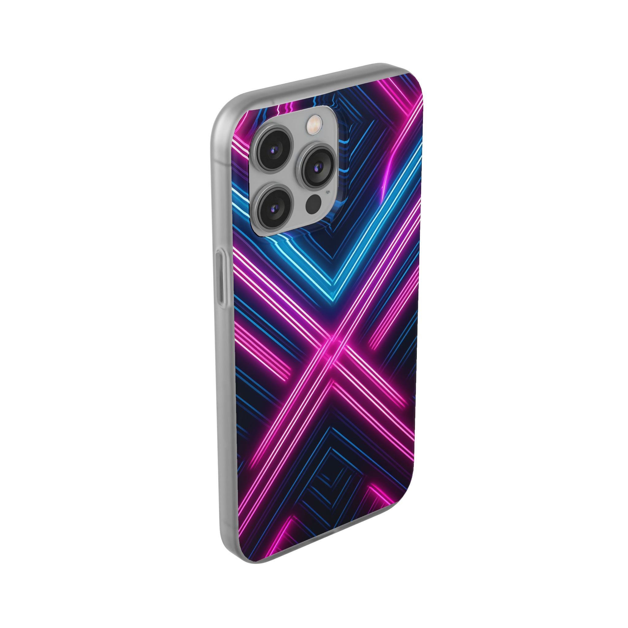 Neon Geometric Phone Case – Retro Vibes Blue & Pink Flexi Case