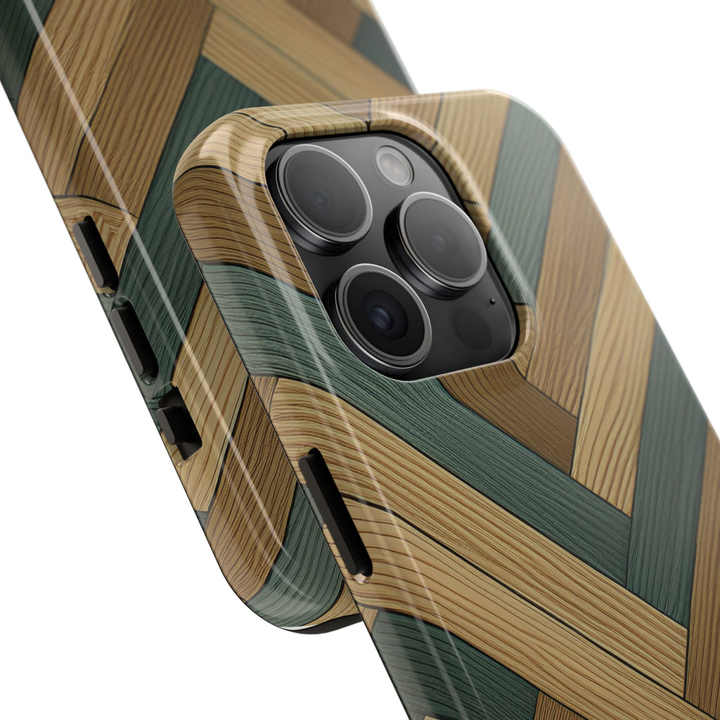 Wood Herringbone Tough Phone Case — Protective Matte Phone Cover with Natural Wood Pattern