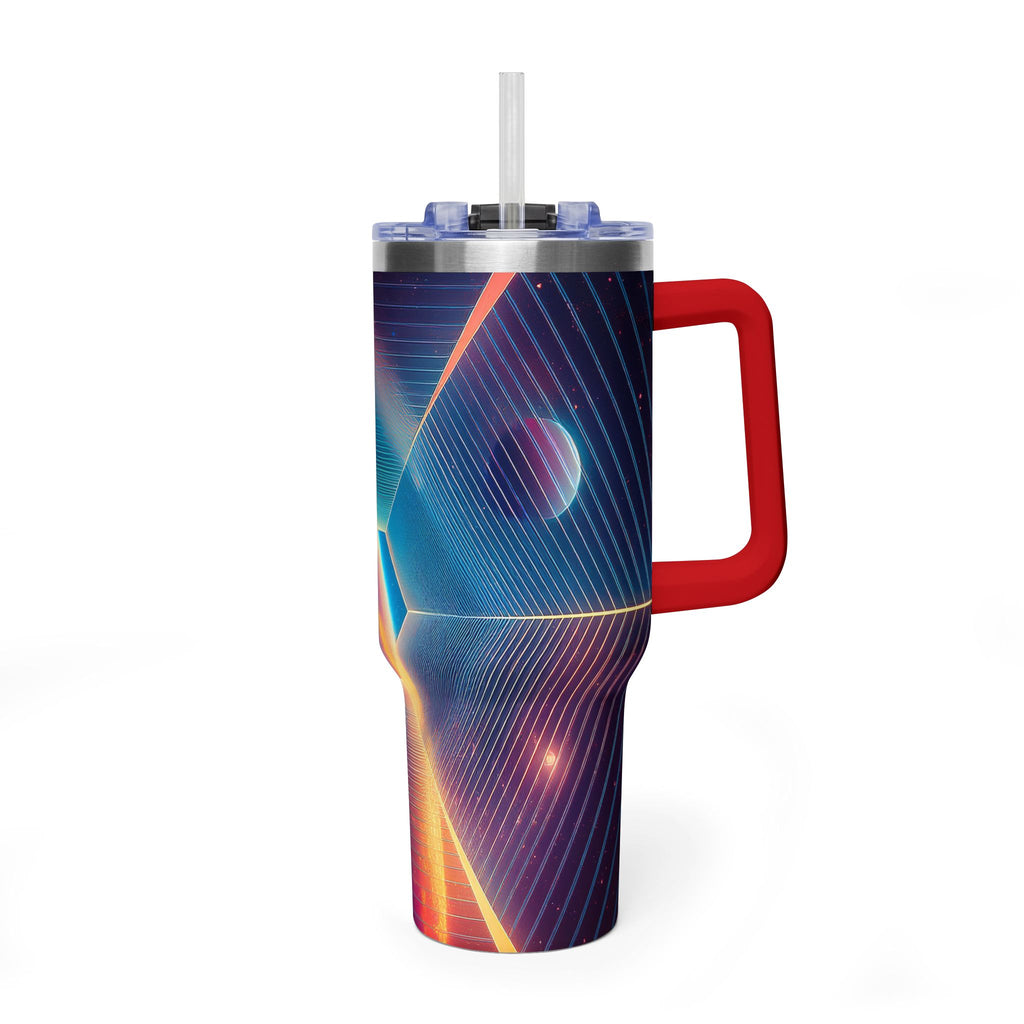 40oz Vacuum Tumbler — Neon Geometric Cosmic Design