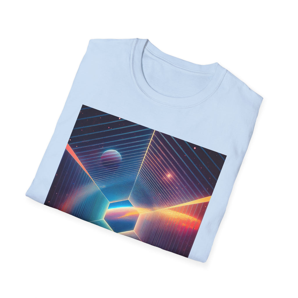 Retro Futuristic Space Tee — Neon Geometric Galaxy T-Shirt