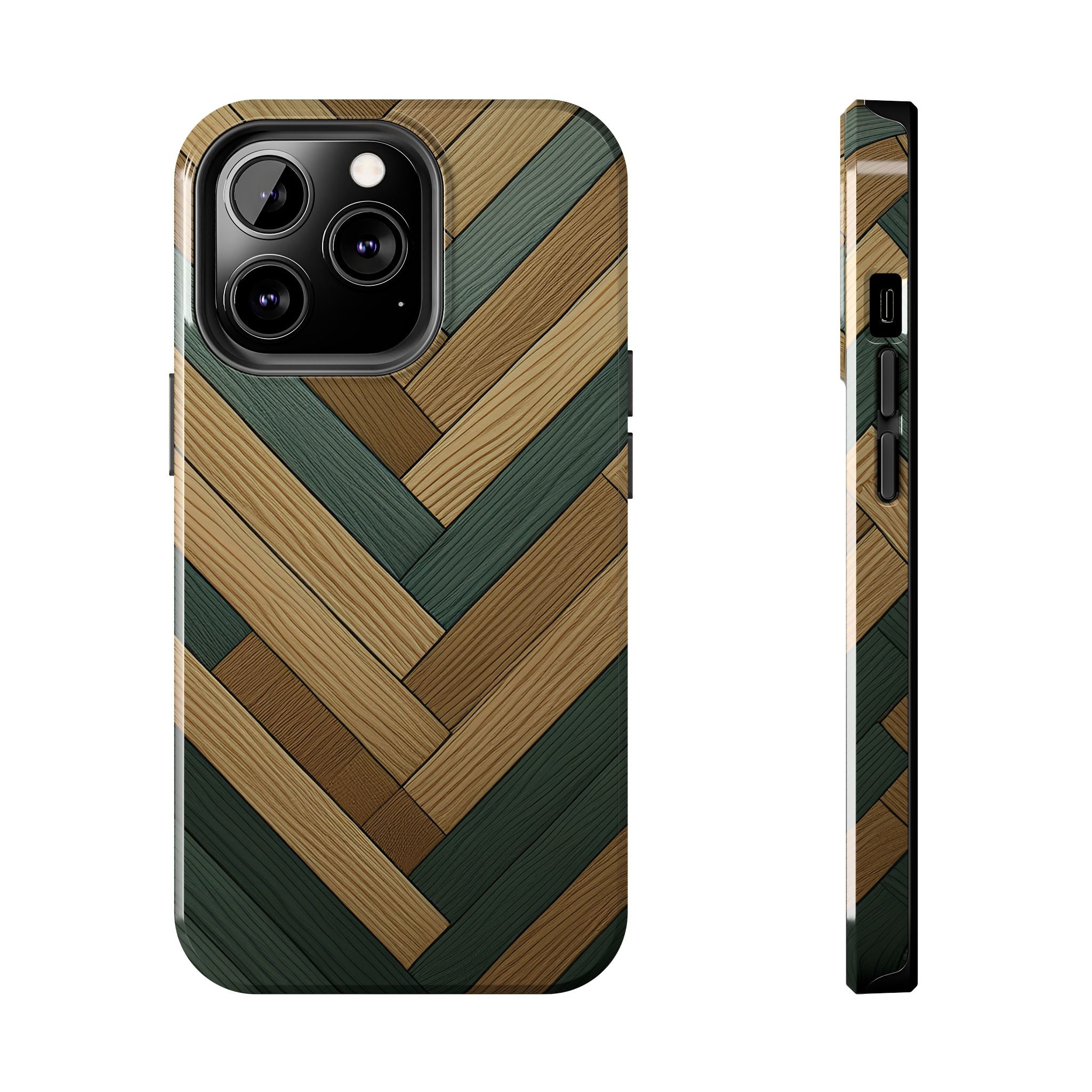 Wood Herringbone Tough Phone Case — Protective Matte Phone Cover with Natural Wood Pattern