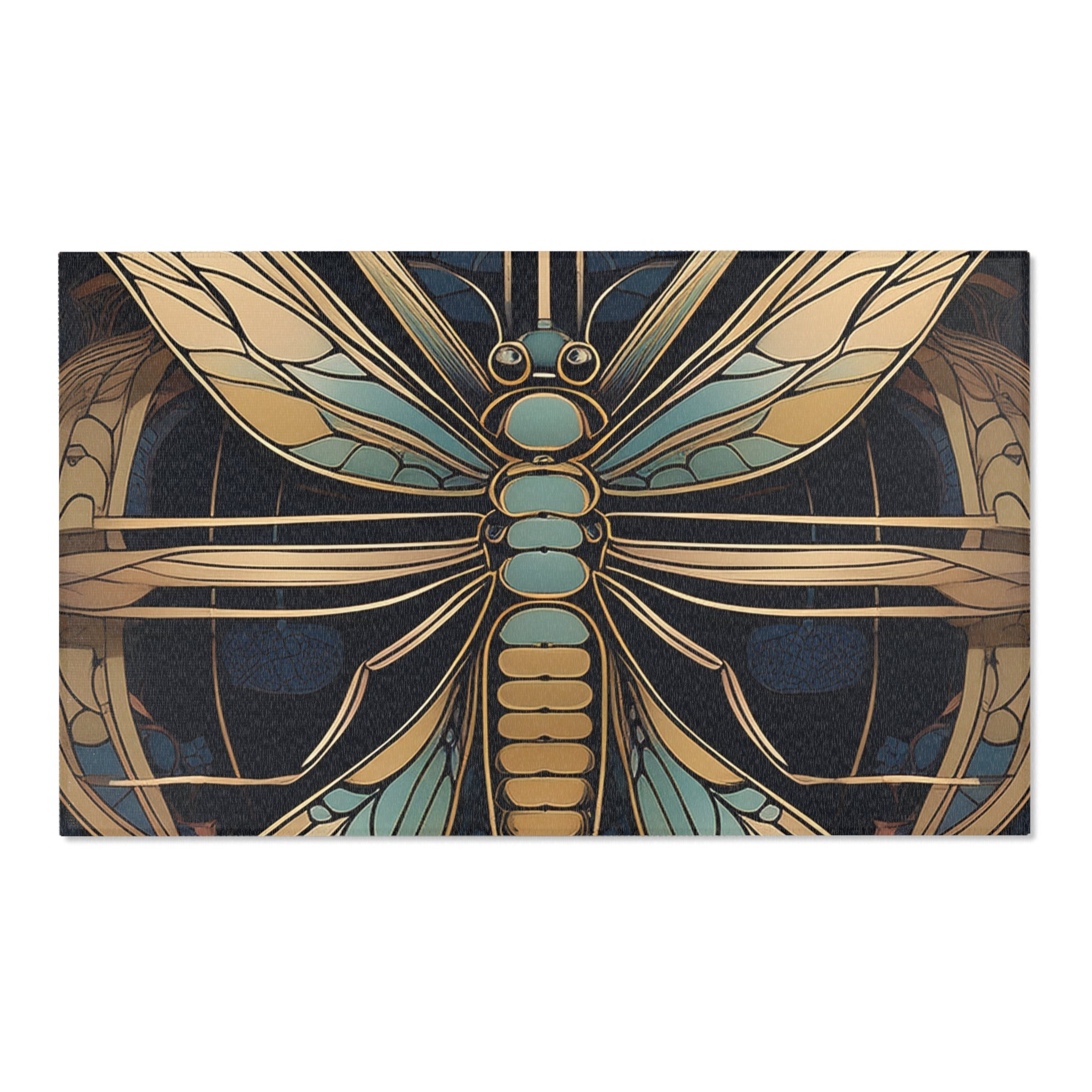 Art Nouveau Dragonfly Area Rug — Vintage Botanical Accent Rug