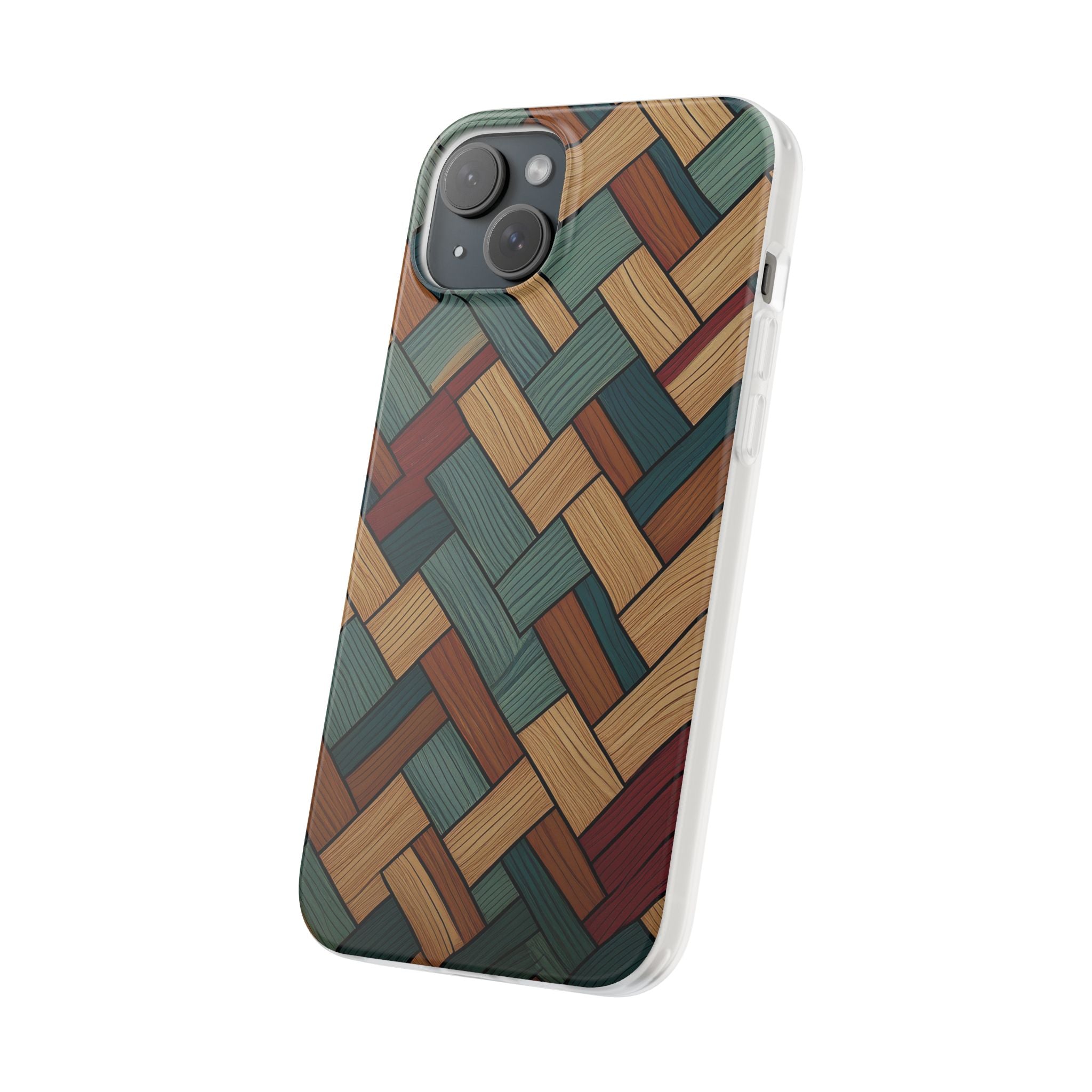 Woven Wood Pattern Phone Case — Rustic Geometric iPhone Flexi Case