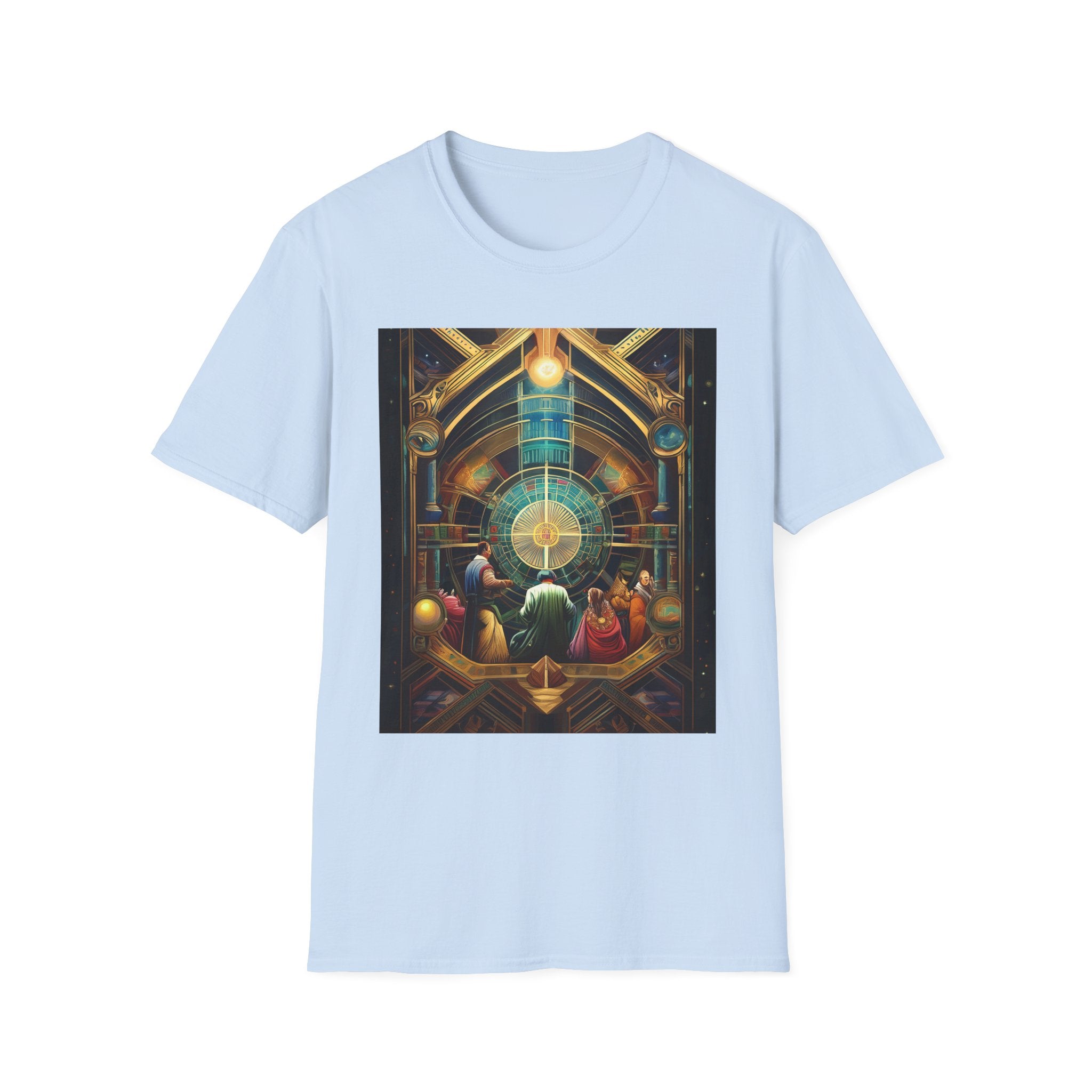 Mystic Observatory Art Tee — Cosmic Circle Gathering Graphic T-Shirt