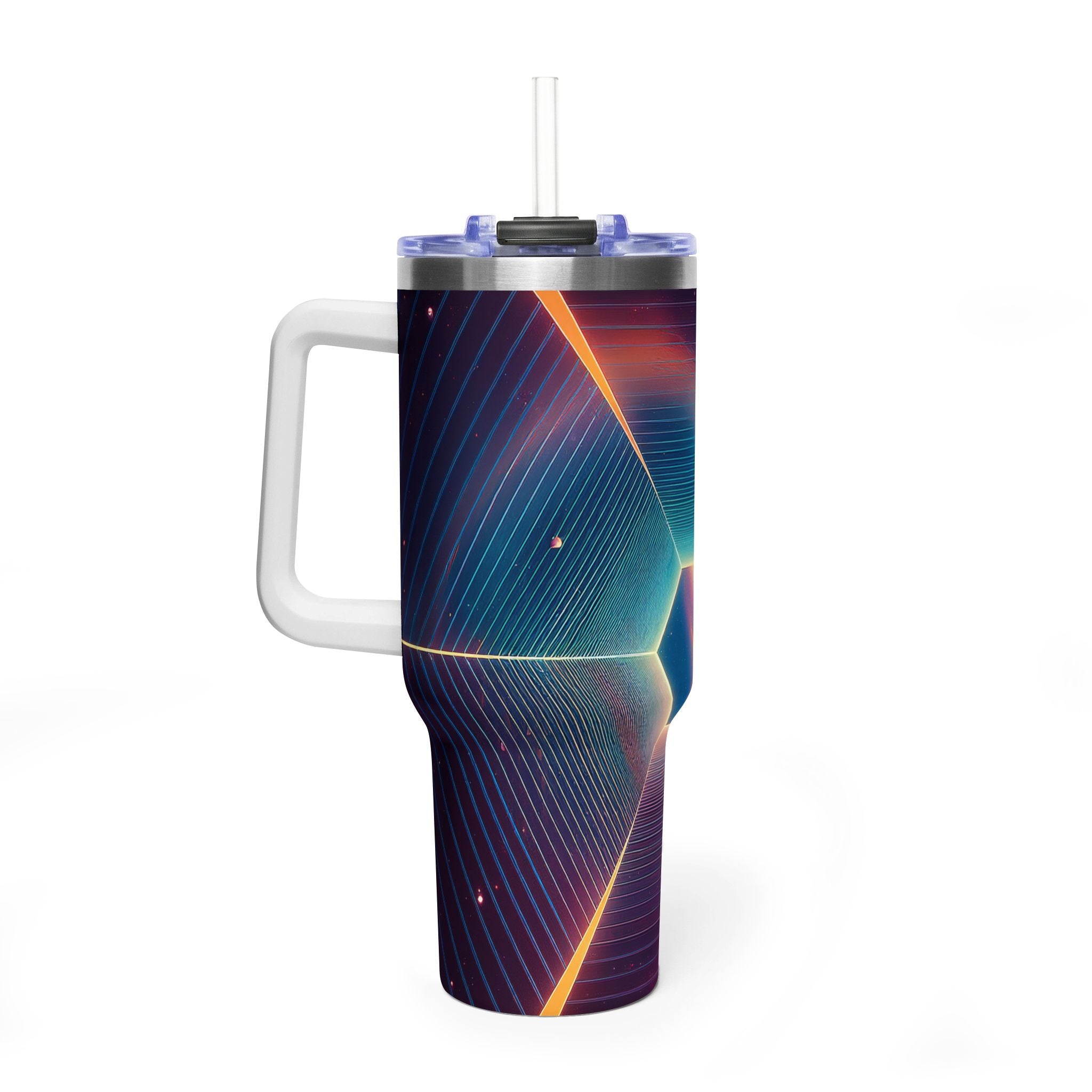 40oz Vacuum Tumbler — Neon Geometric Cosmic Design