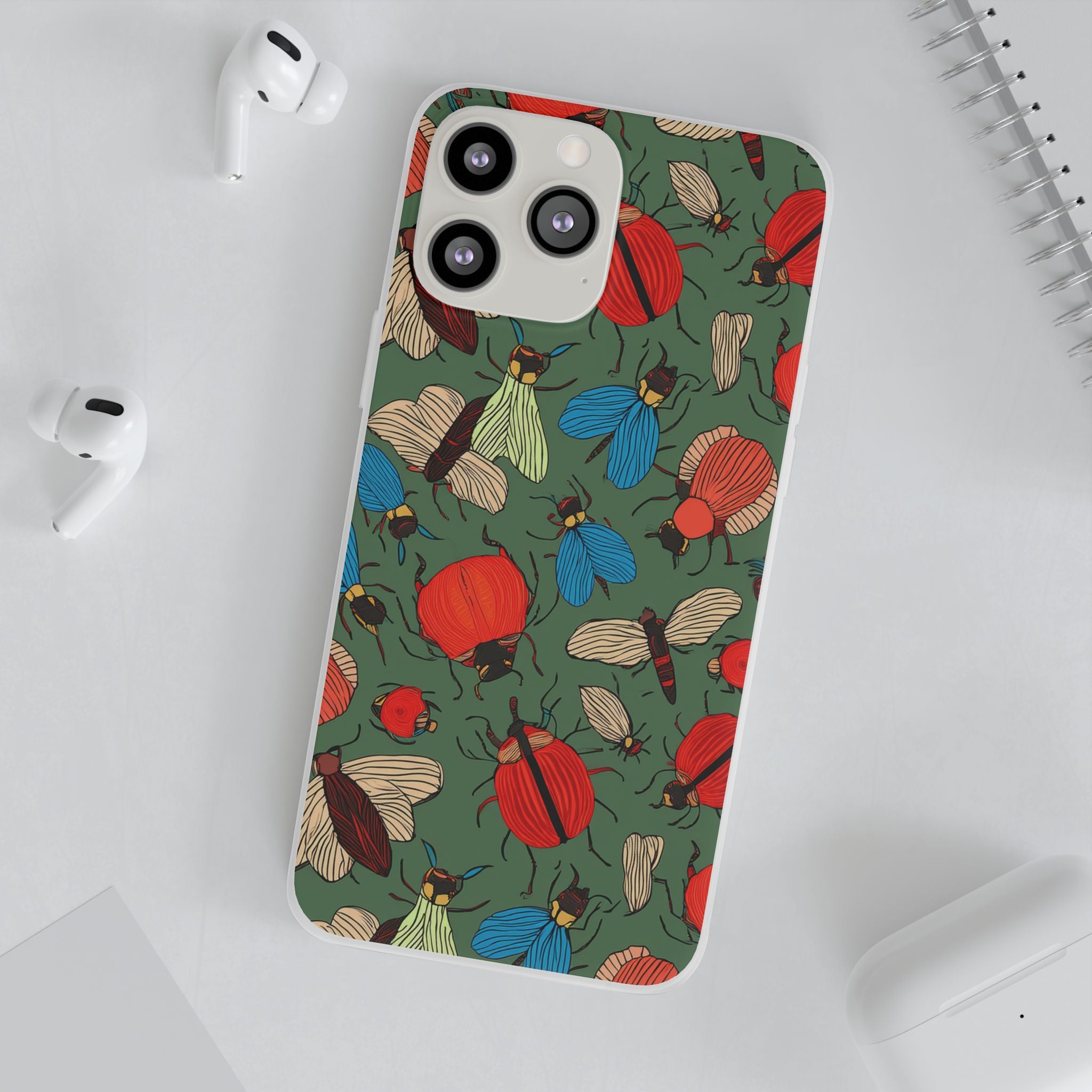 Bug Pattern Phone Case — Colorful Beetles & Flies Design