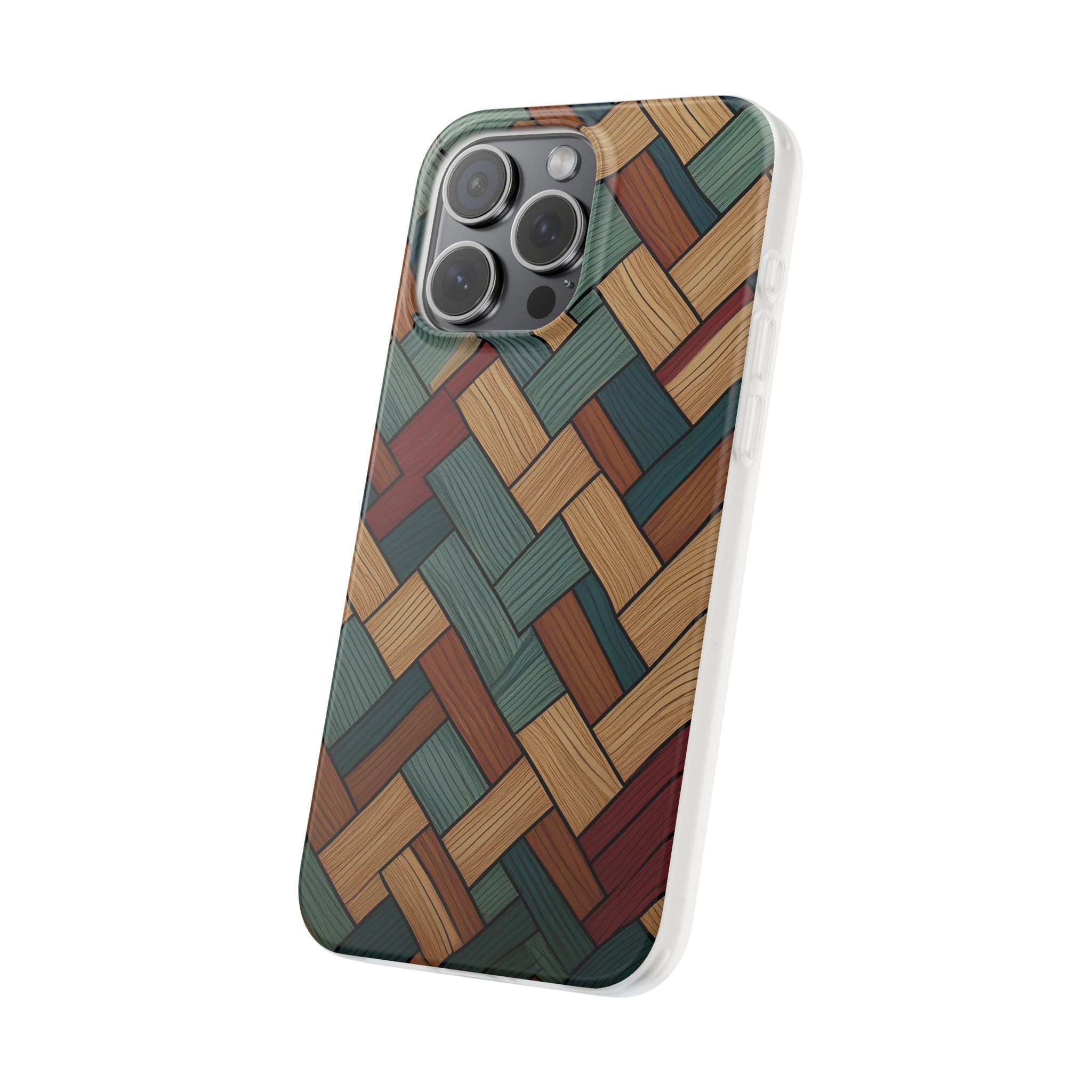 Woven Wood Pattern Phone Case — Rustic Geometric iPhone Flexi Case