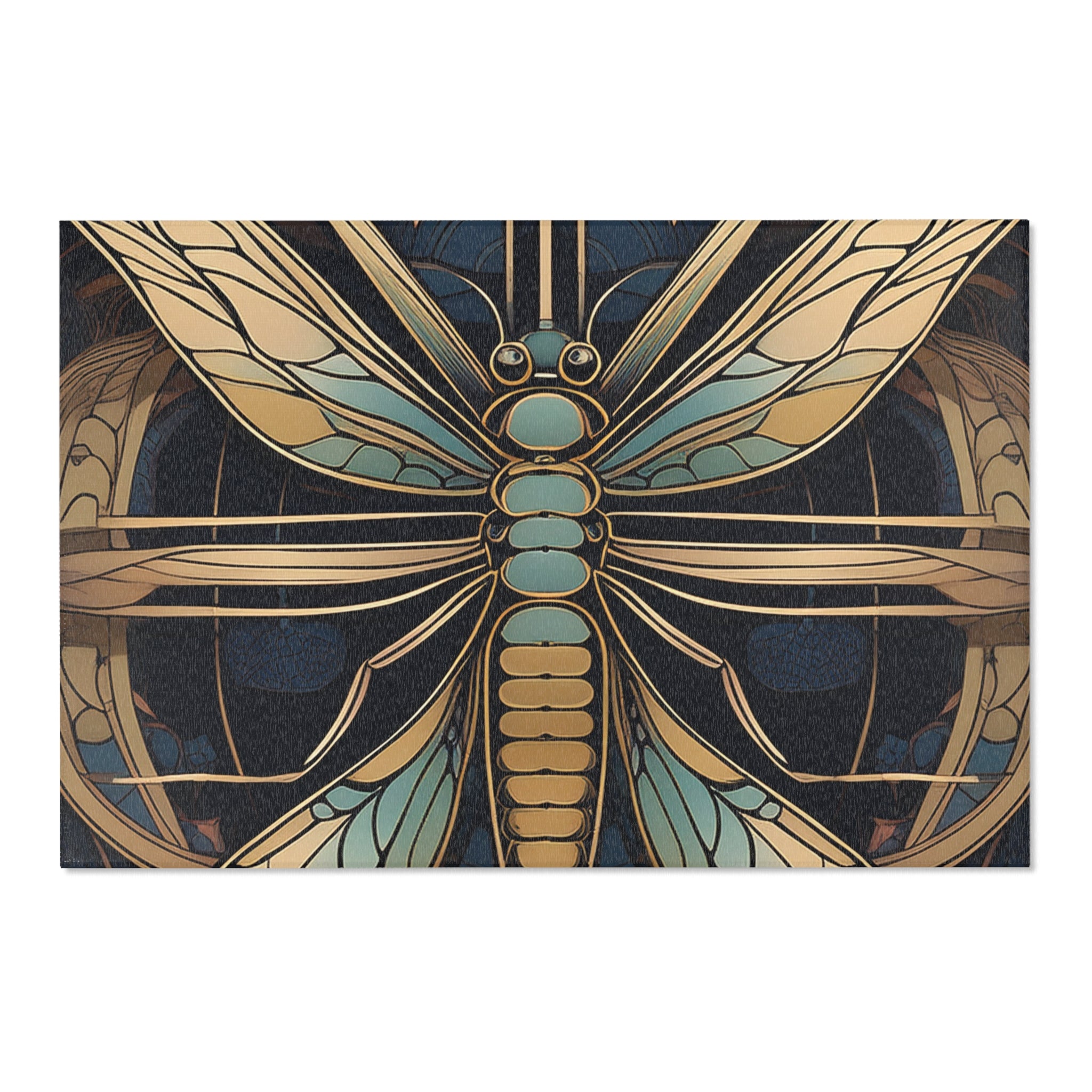 Art Nouveau Dragonfly Area Rug — Vintage Botanical Accent Rug