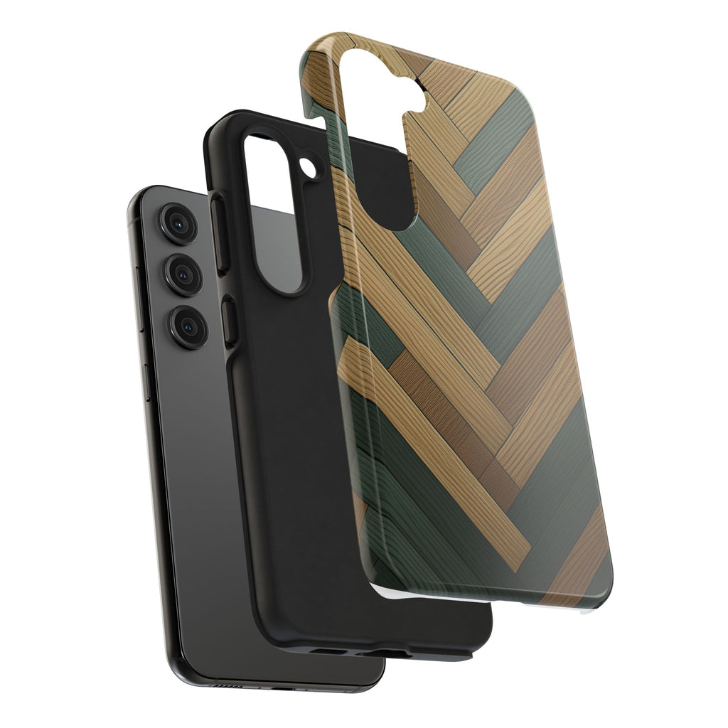Wood Herringbone Tough Phone Case — Protective Matte Phone Cover with Natural Wood Pattern