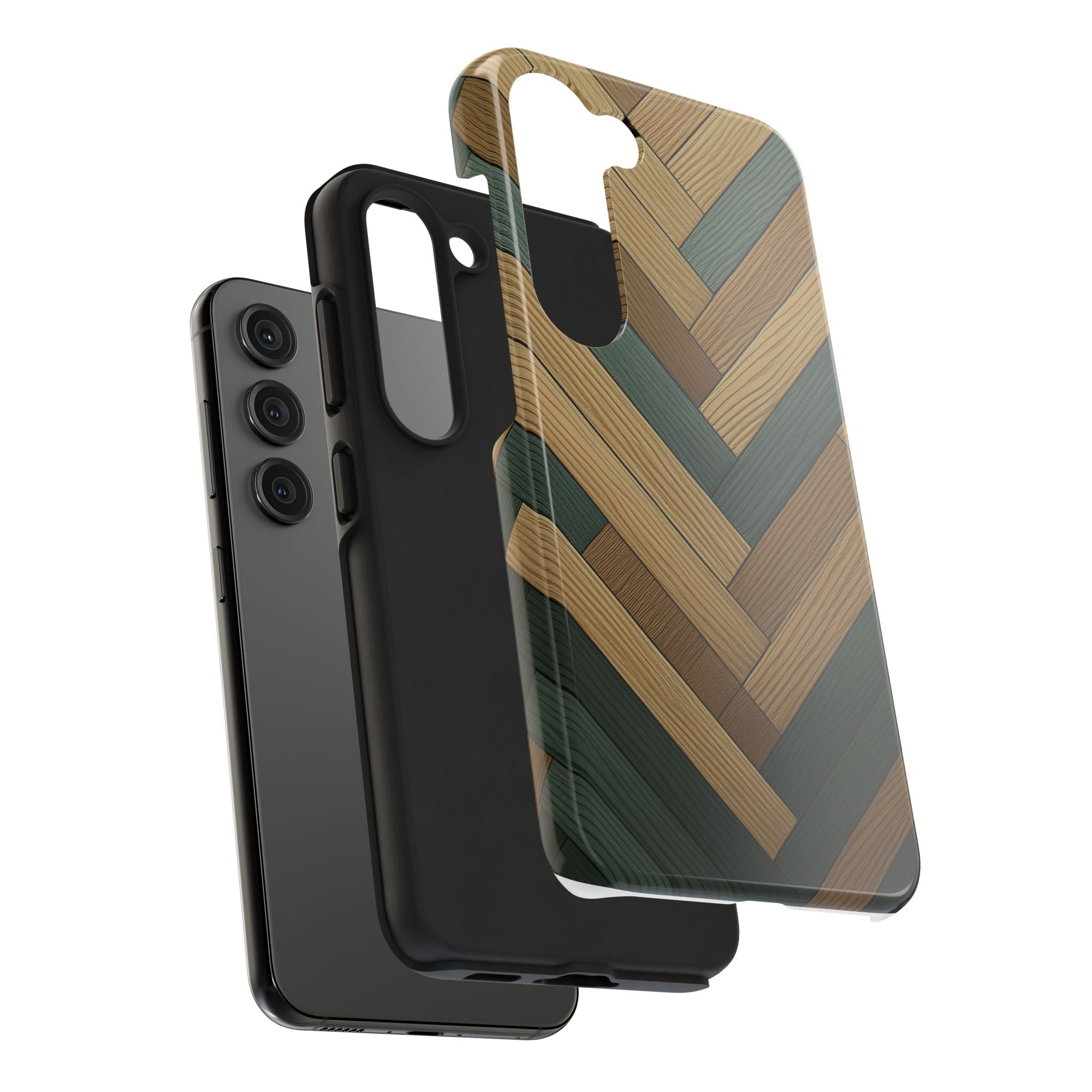 Wood Herringbone Tough Phone Case — Protective Matte Phone Cover with Natural Wood Pattern