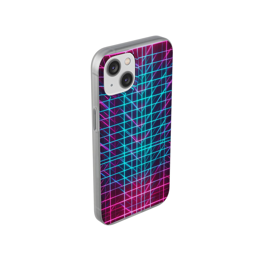 Retro Neon Grid Phone Case – 80s Vaporwave Geometric iPhone Cover