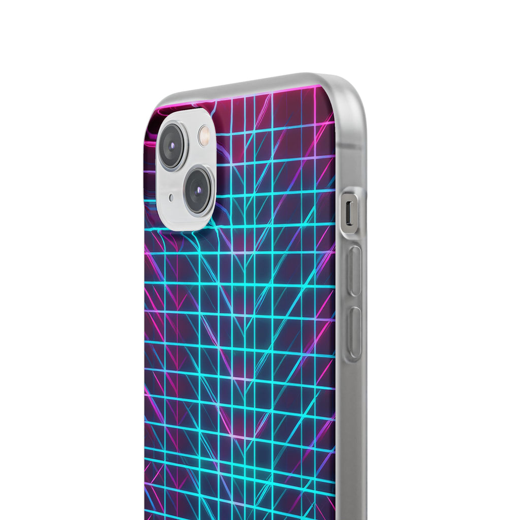 Retro Neon Grid Phone Case – 80s Vaporwave Geometric iPhone Cover