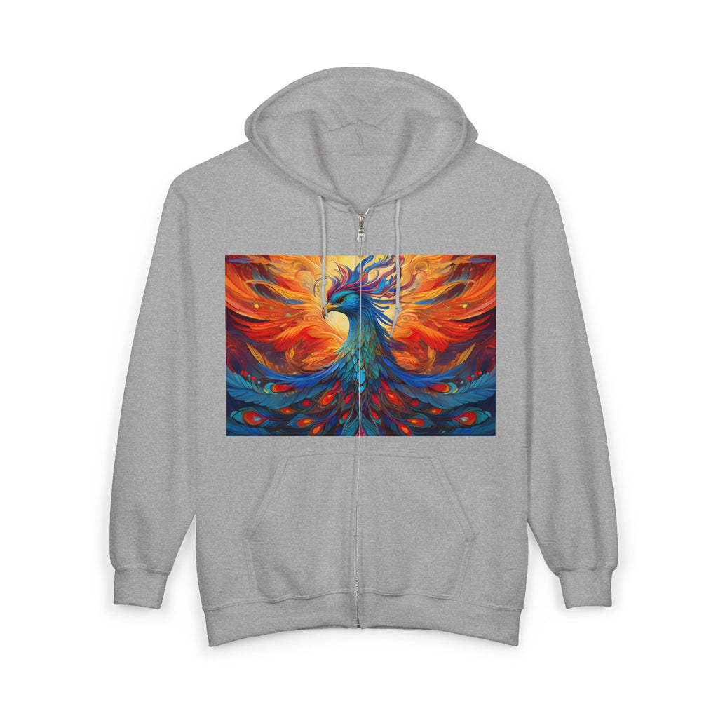 Phoenix Art Full-Zip Hoodie — Vibrant Abstract Bird Design