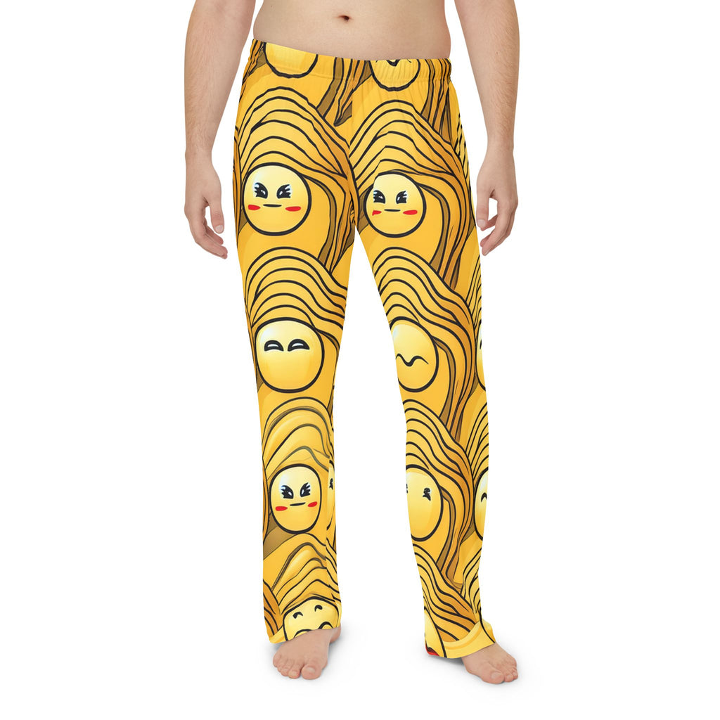Emoji Pattern Pajama Pants — Yellow Smile Lounge Pants