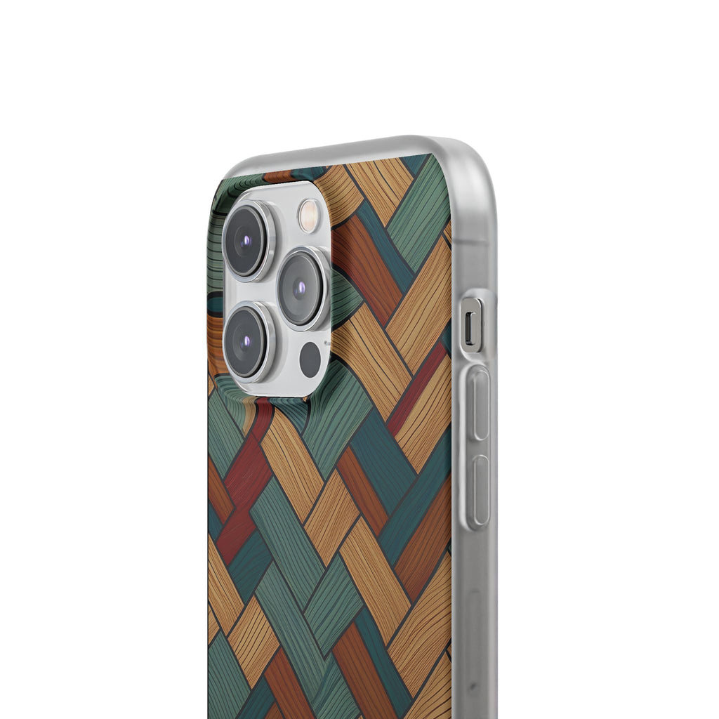 Woven Wood Pattern Phone Case — Rustic Geometric iPhone Flexi Case