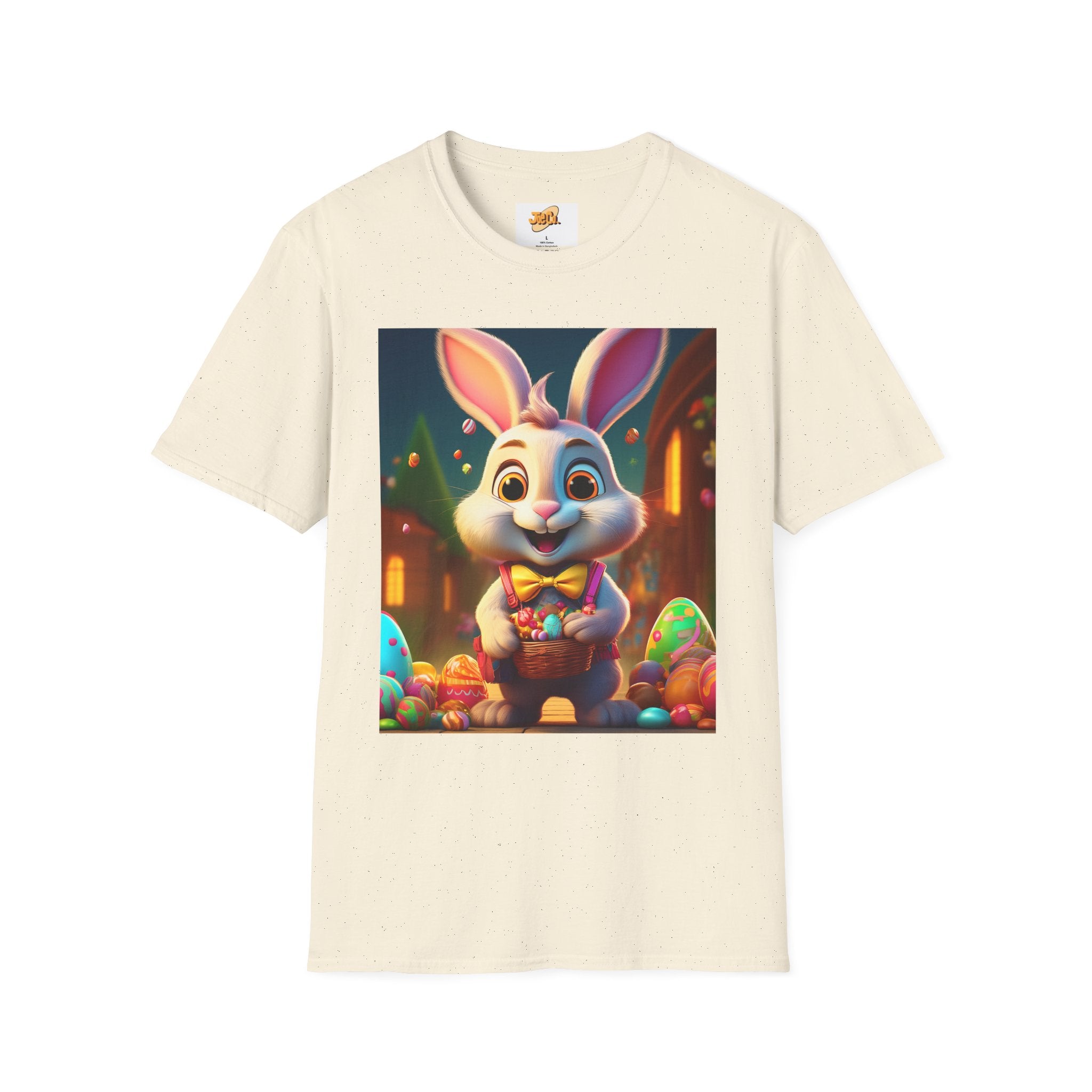 Easter Bunny Kids T-Shirt — Cute Cartoon Rabbit with Colorful Eggs