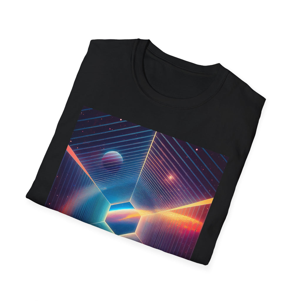 Retro Futuristic Space Tee — Neon Geometric Galaxy T-Shirt