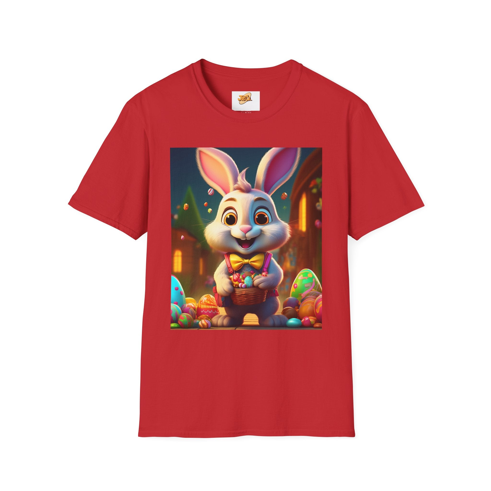 Easter Bunny Kids T-Shirt — Cute Cartoon Rabbit with Colorful Eggs