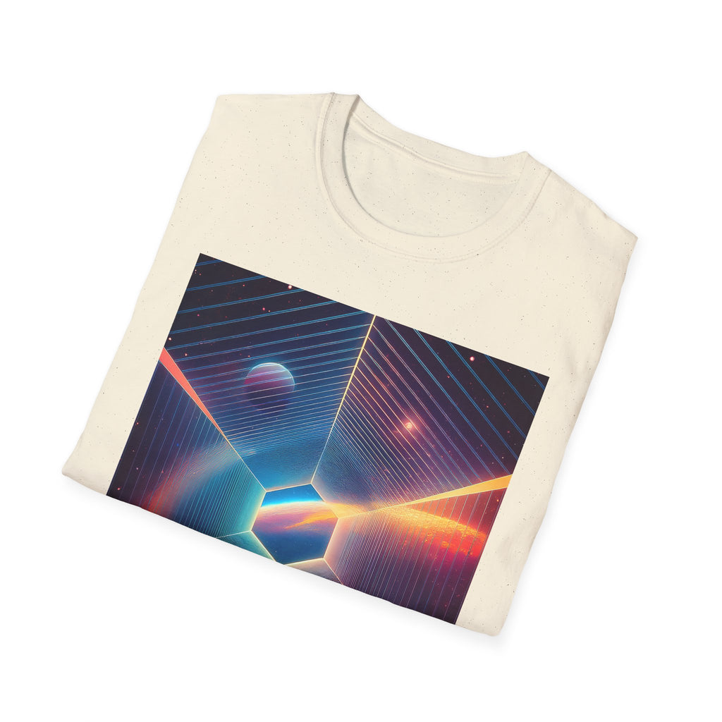 Retro Futuristic Space Tee — Neon Geometric Galaxy T-Shirt