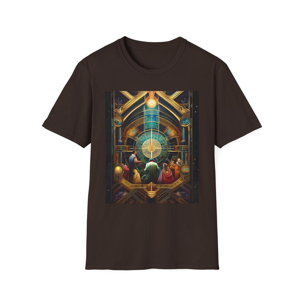 Mystic Observatory Art Tee — Cosmic Circle Gathering Graphic T-Shirt