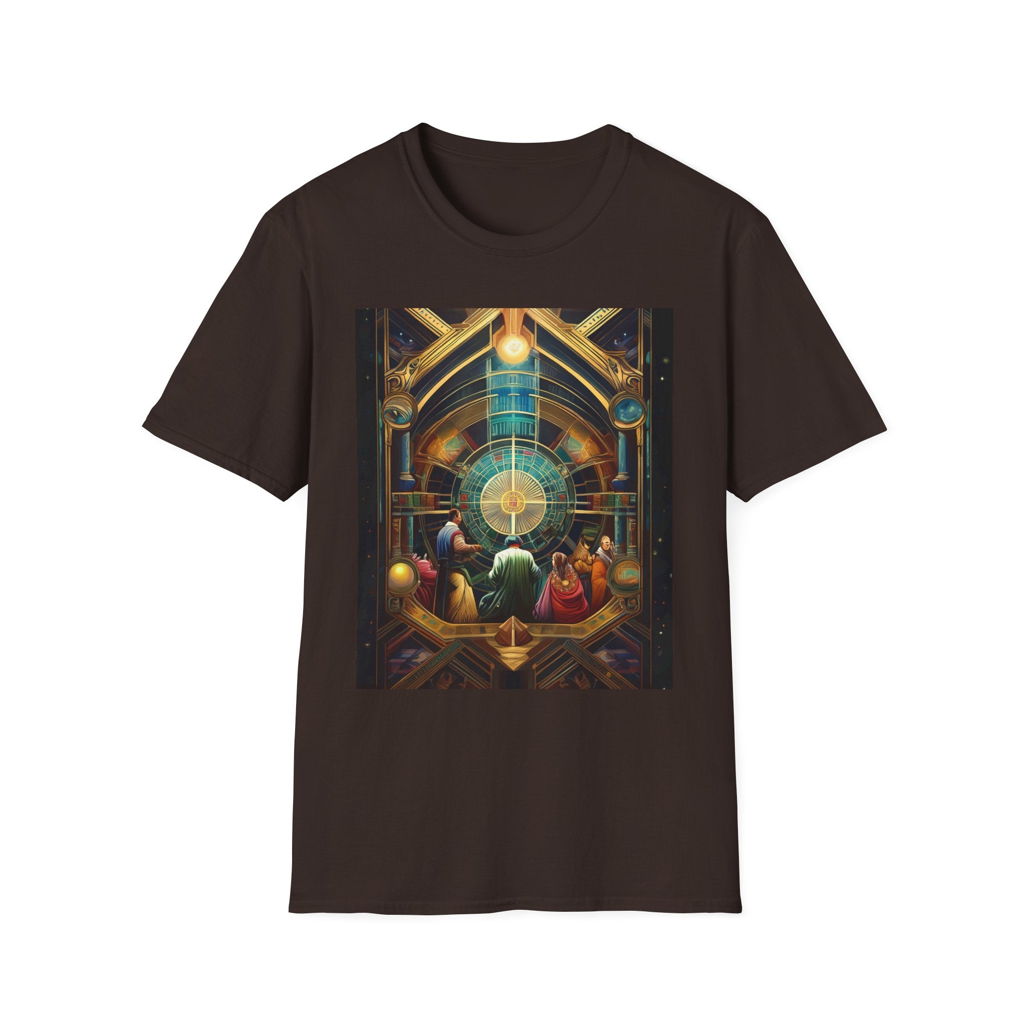 Mystic Observatory Art Tee — Cosmic Circle Gathering Graphic T-Shirt