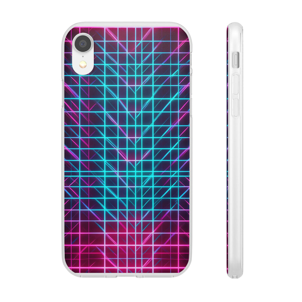 Retro Neon Grid Phone Case – 80s Vaporwave Geometric iPhone Cover