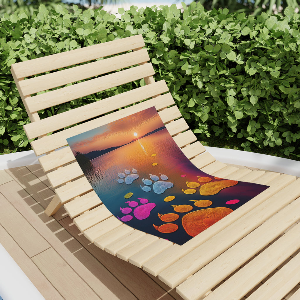 Sunset Pawprints Beach Towel — Colorful Paw Print Sunset Beach Towel for Dog Lovers