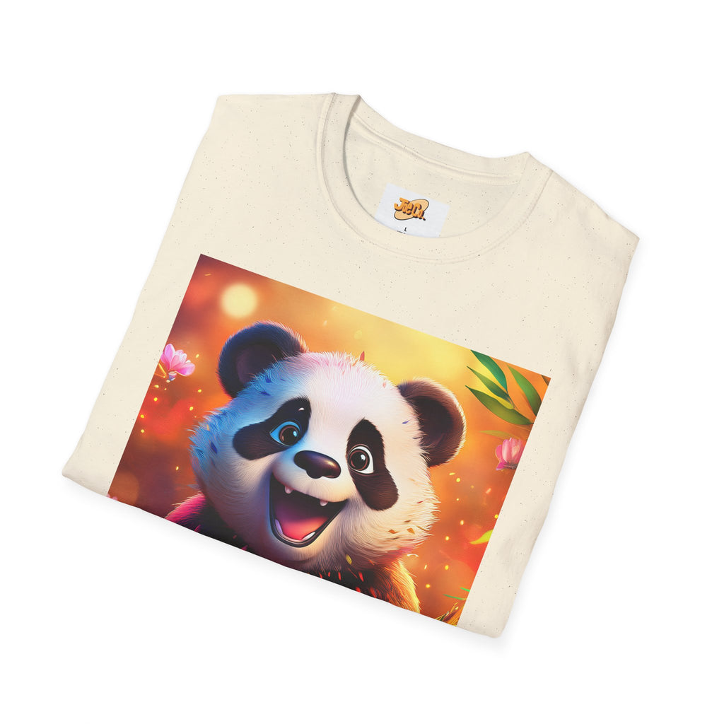 Cute Smiling Panda Graphic T-Shirt — Playful Floral Panda Tee
