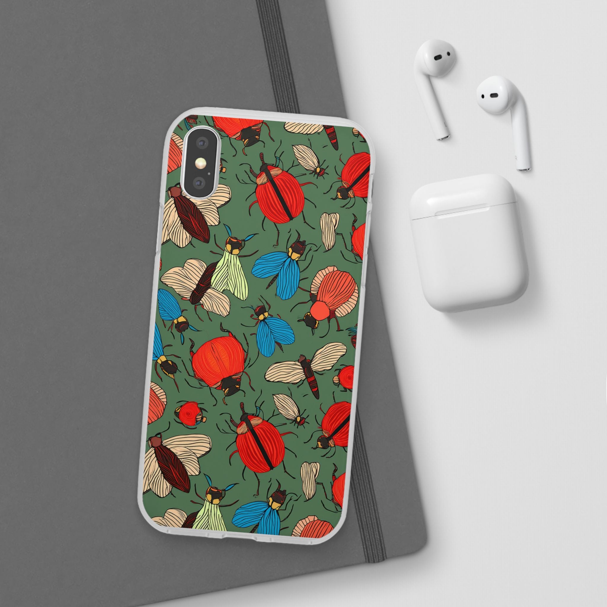 Bug Pattern Phone Case — Colorful Beetles & Flies Design
