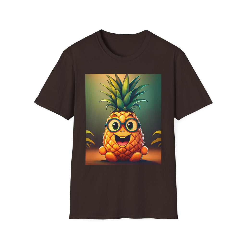 Pineapple Cartoon T-Shirt — Cute Smiling Pineapple with Glasses Tee