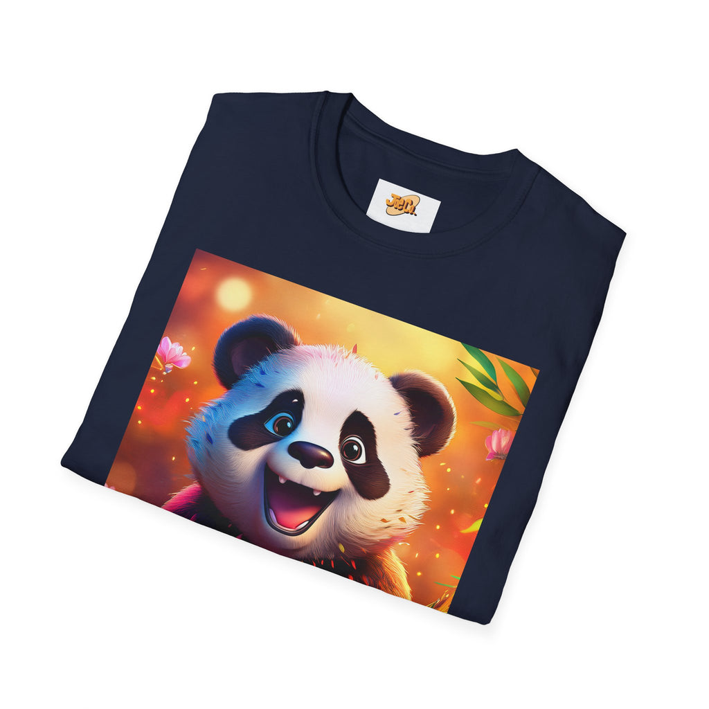 Cute Smiling Panda Graphic T-Shirt — Playful Floral Panda Tee