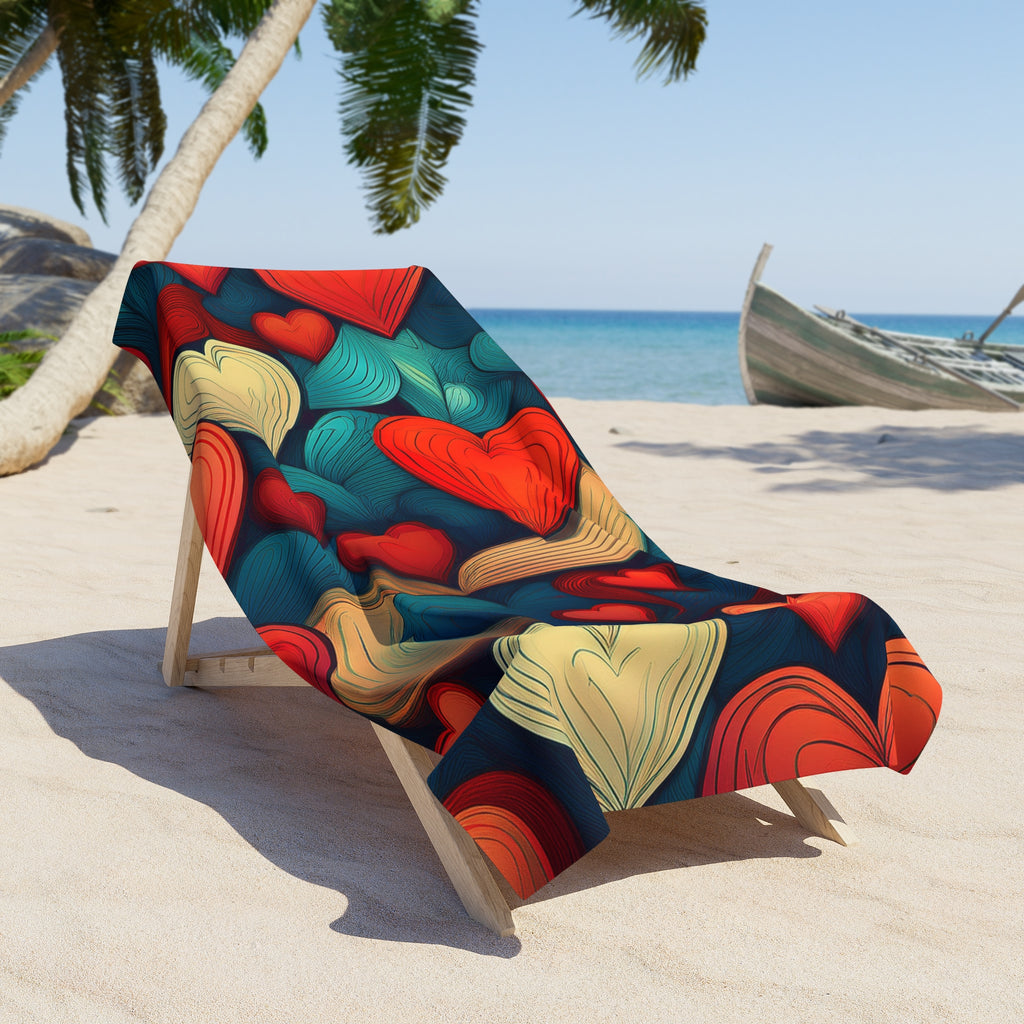 Colorful Heart Pattern Beach Towel