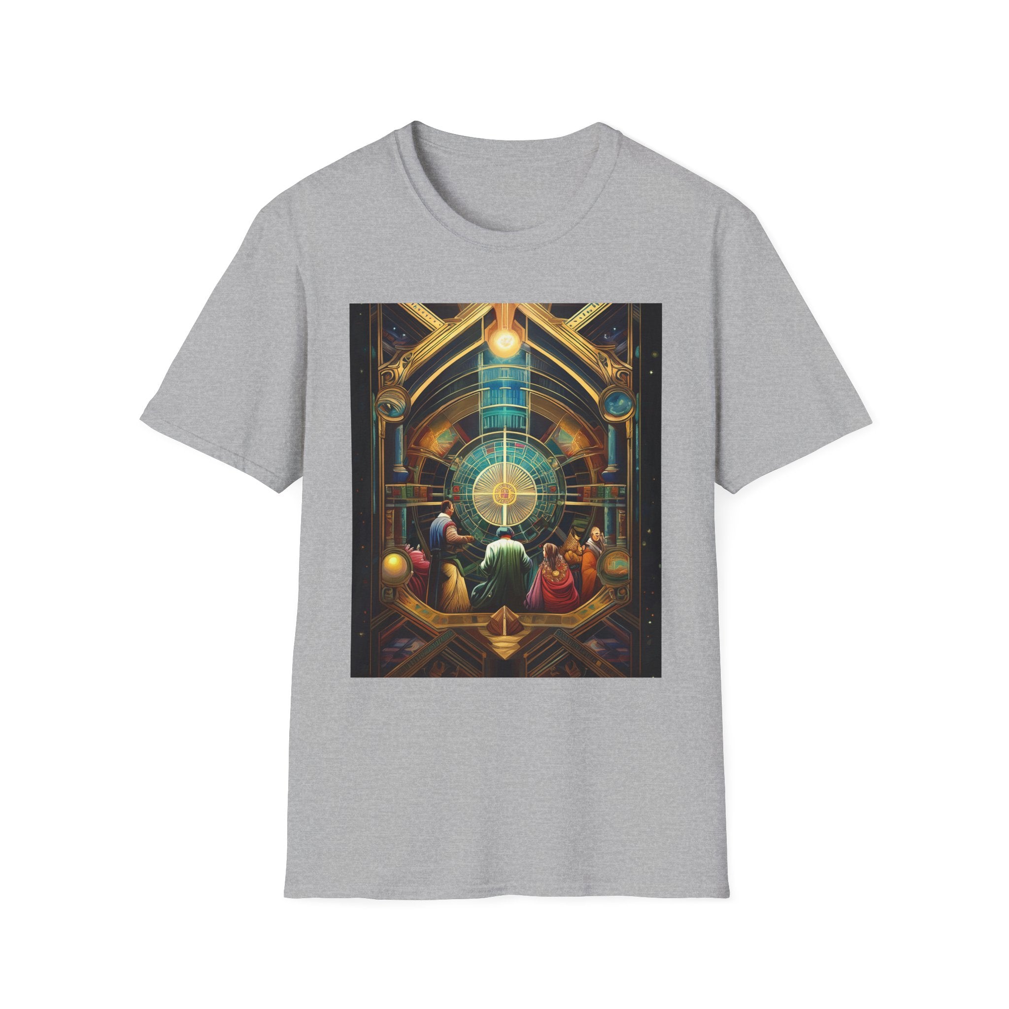 Mystic Observatory Art Tee — Cosmic Circle Gathering Graphic T-Shirt